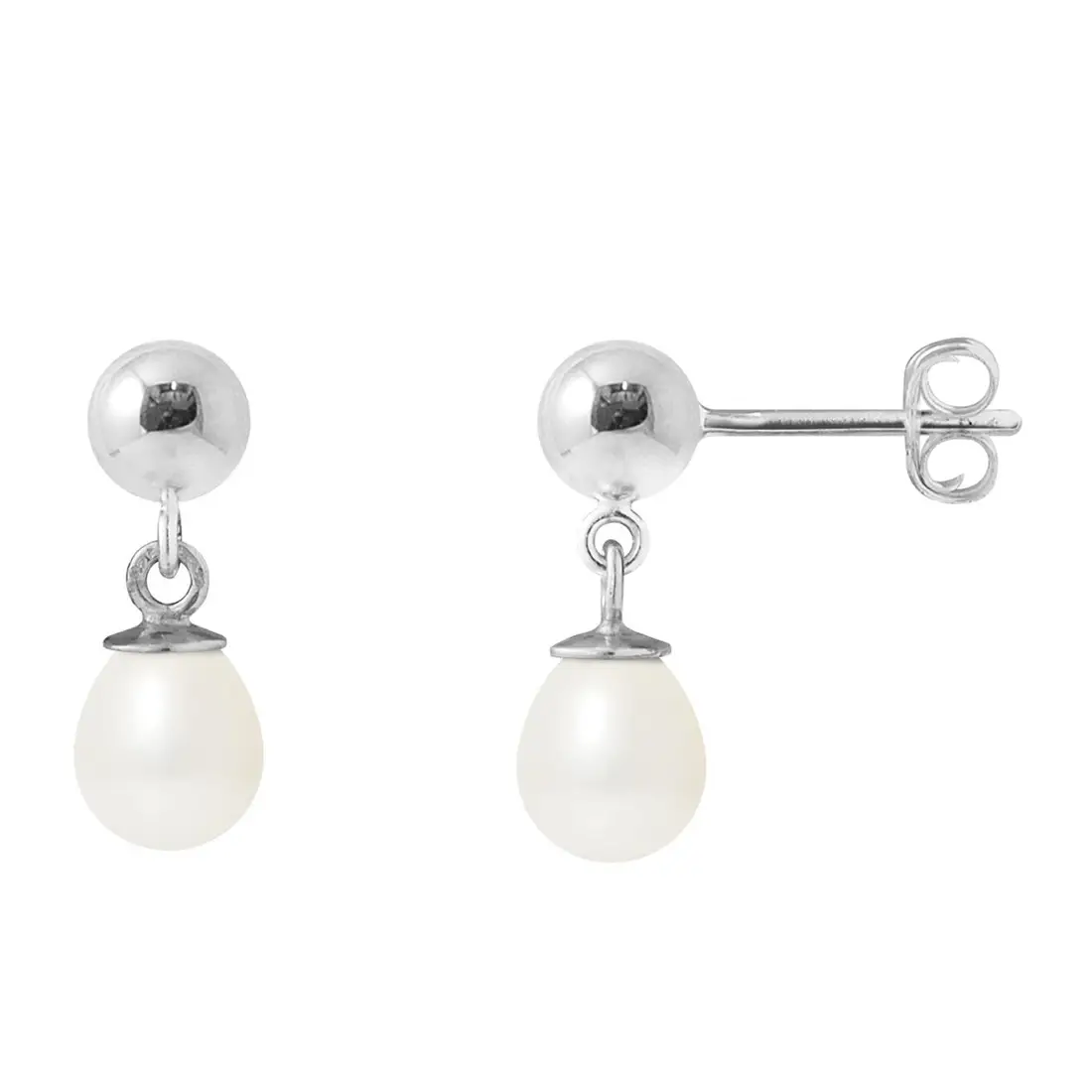Boucles d'Oreilles en Argent rhodié & Perles d'Eau Douce poires blanc naturel