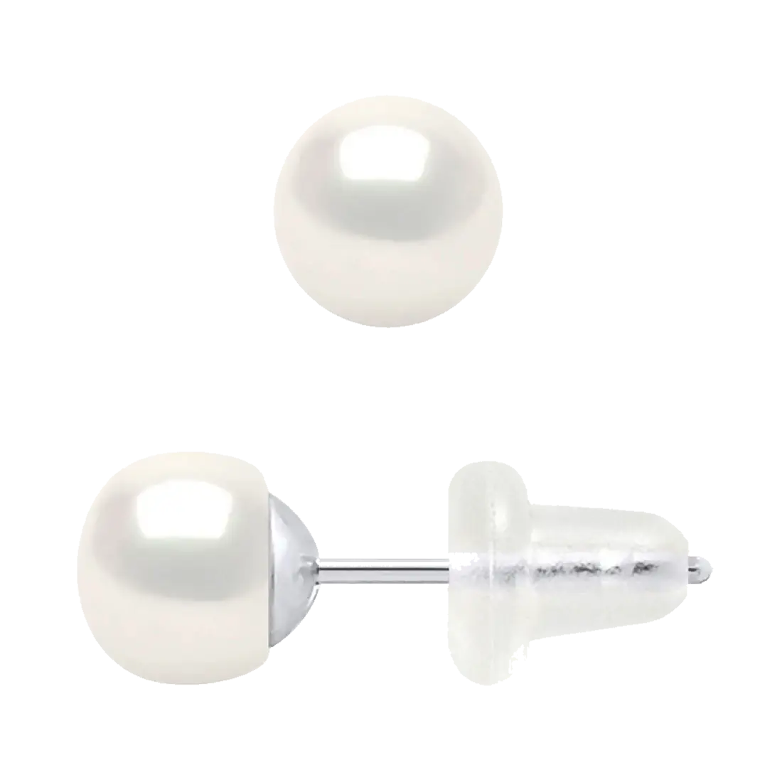 Boucles d'oreilles en Or Blanc & Perles d'Eau Douce boutons blanc naturel
