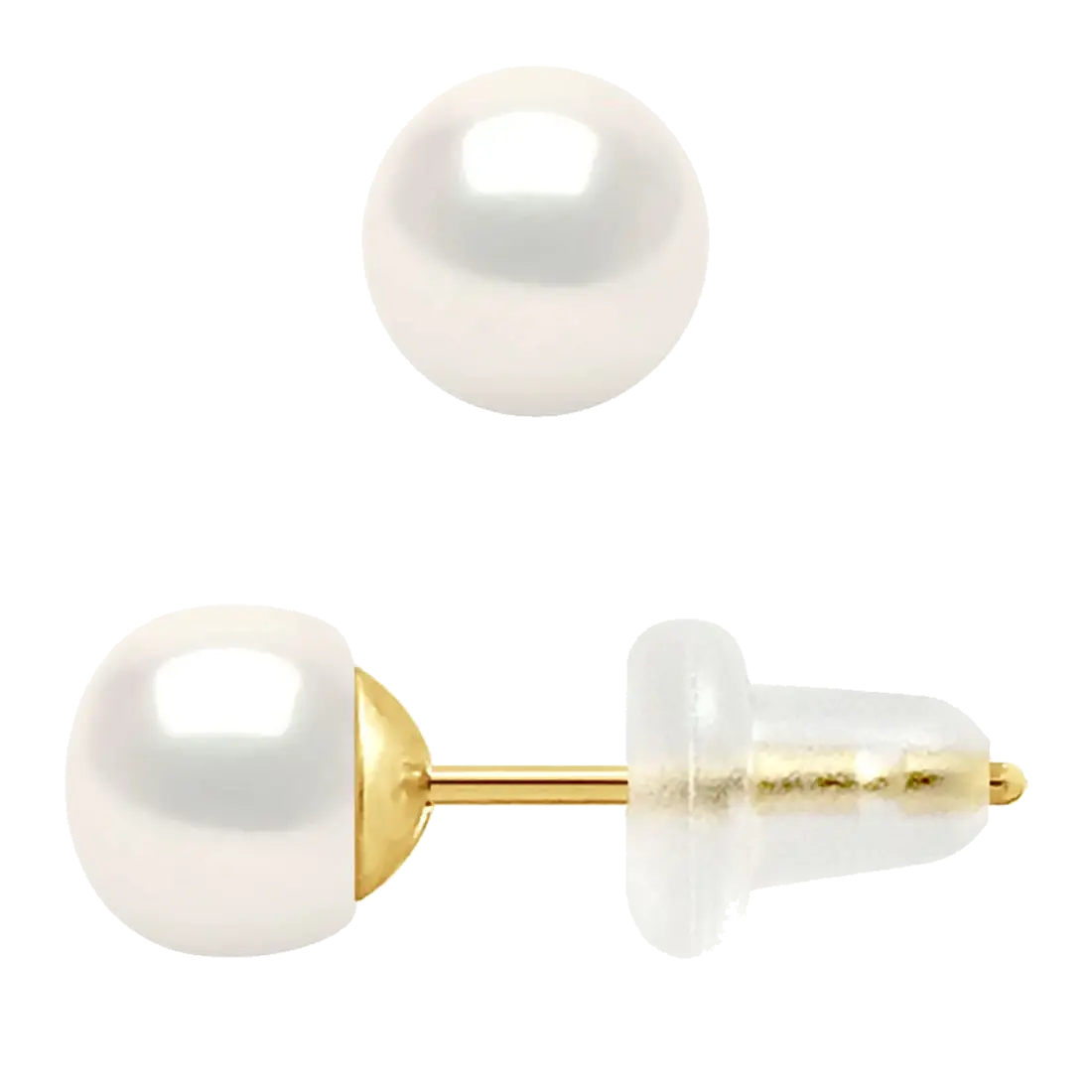 Boucles d'oreilles en Or jaune & Perles d'Eau Douce boutons blanc naturel