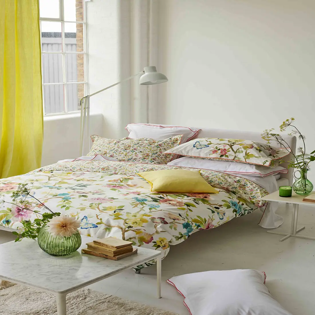 Housse de couette imprimée en percale de coton Fiore d'acqua peony