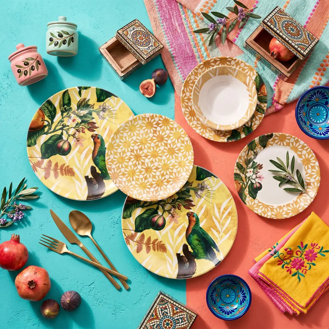 24 pièces Service de table Birdy jaune