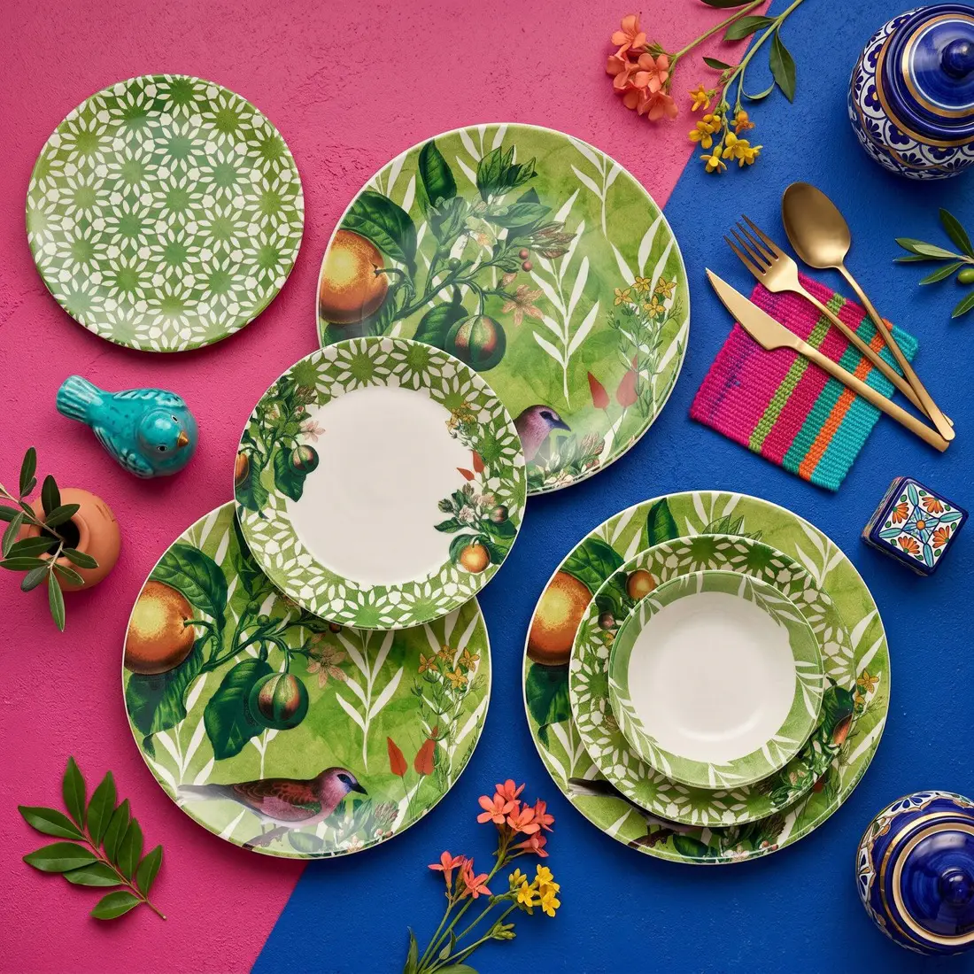 24 pièces Service de table Birdy vertes